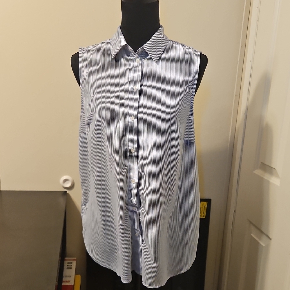 H&M Blue Striped Sleeveless Button Down Shirt